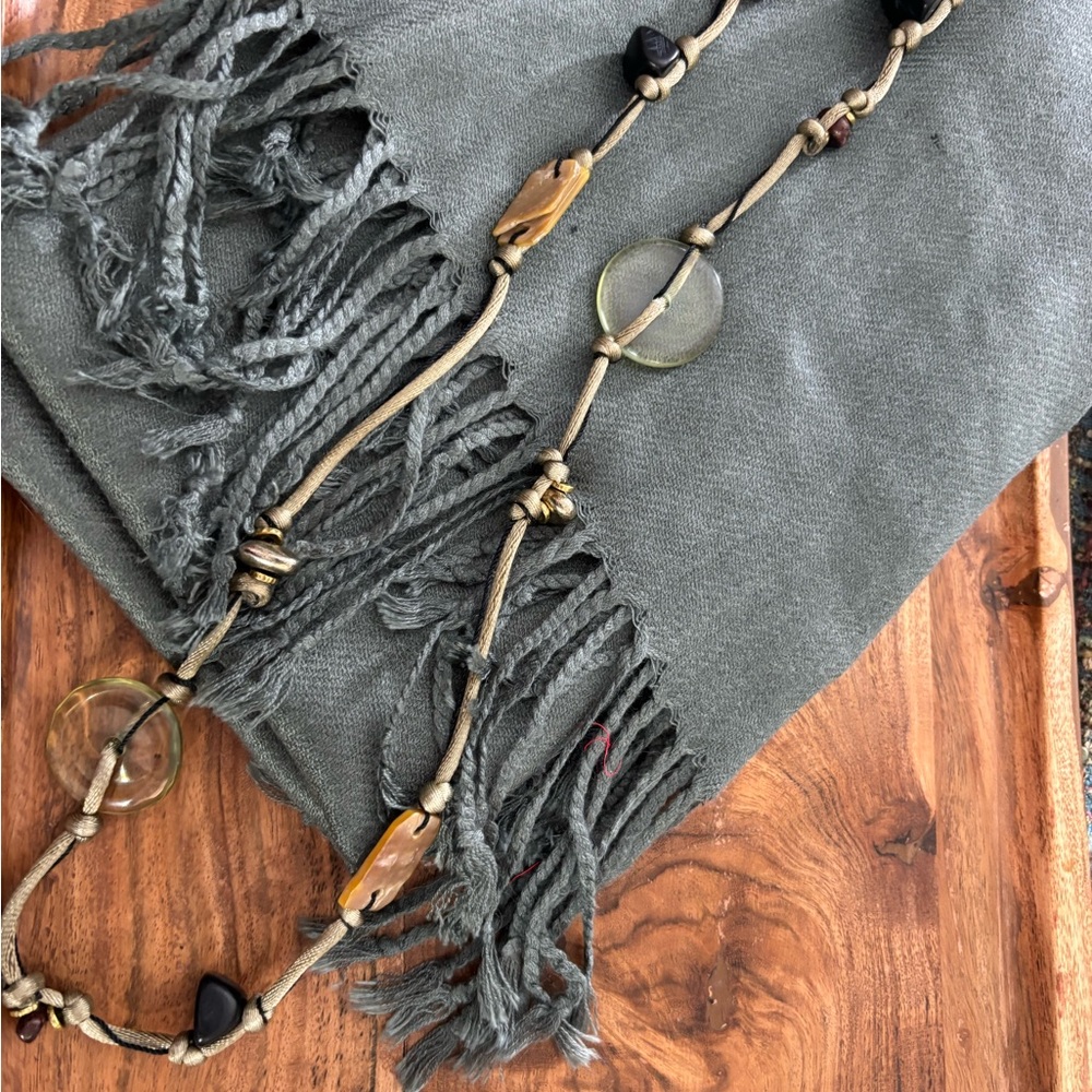 Cozy Pashmina & BOHO shell stone necklace bundle Beach Resort Cruise vacation